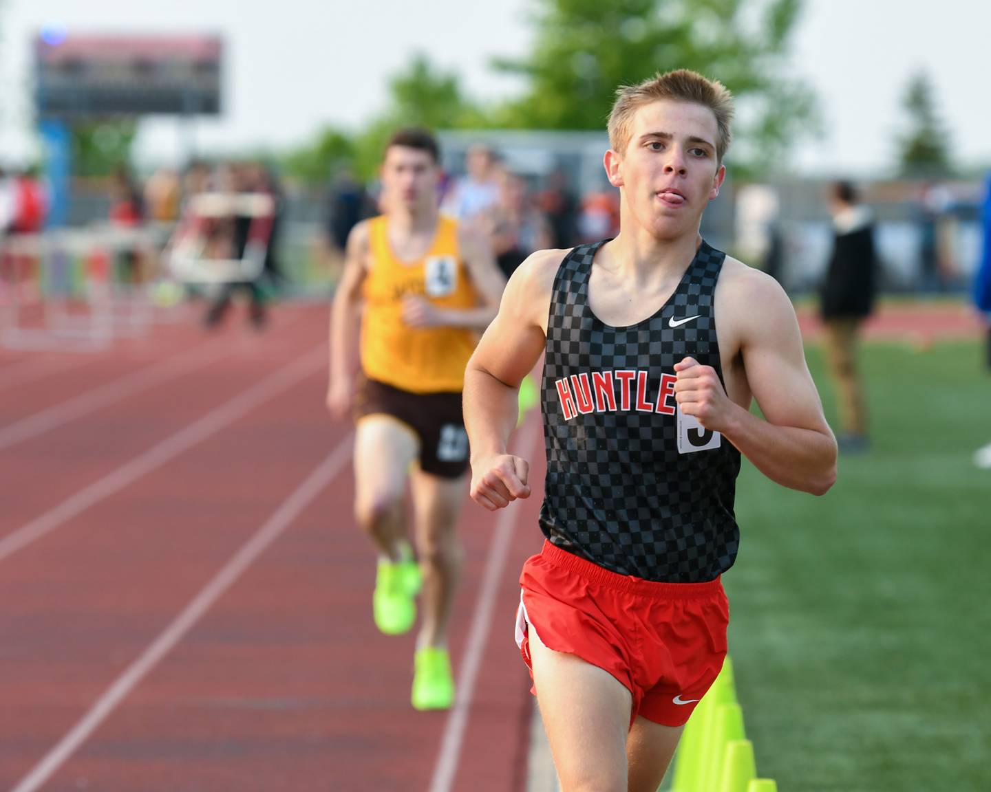 Tommy Nitz of Huntley competes in the 3200 meter run on Thursday May 17th where he raun a 9:23.98 during the sectional meet held at DeKalb High School.