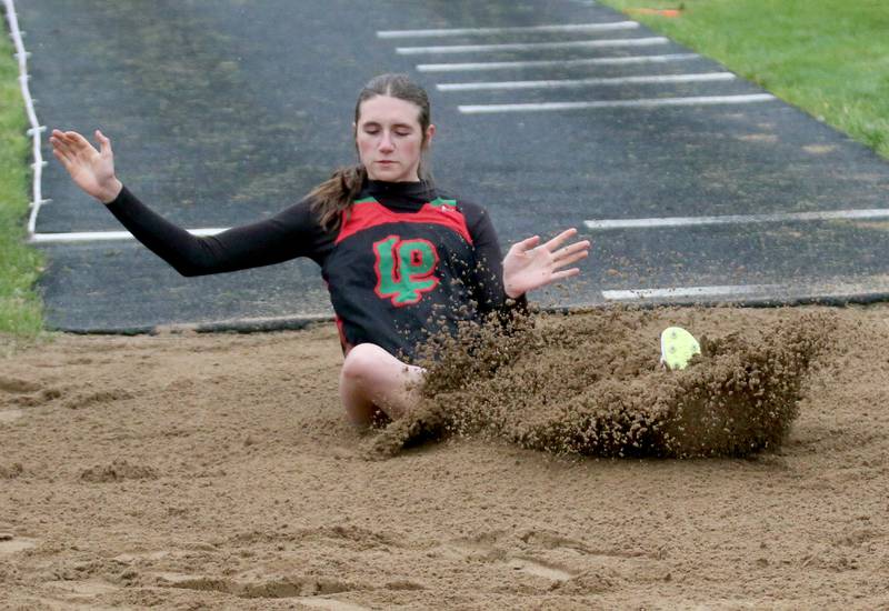 L-P's Aubrey Duttlinger competes in the long jump during the Class 2A girls track and field Sectional on Thursday, May 9, 2024 in Princeton.