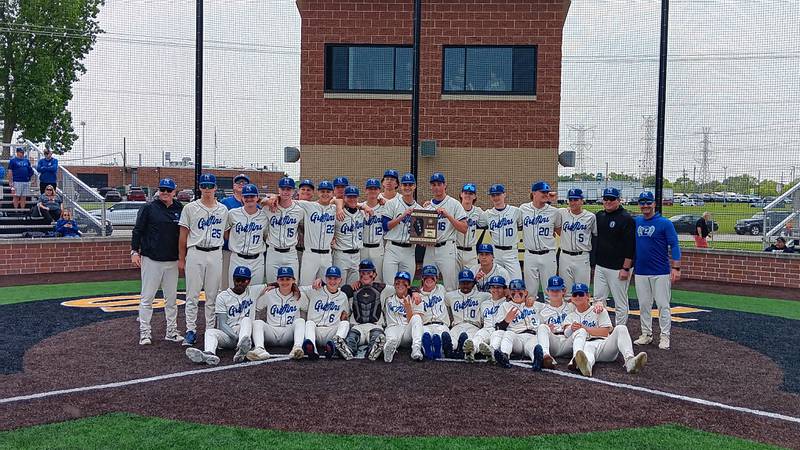 Lincoln-Way East celebrates its Joliet West Class 4A Regional title which it earned with a 5-1 win over the host school on Saturday.