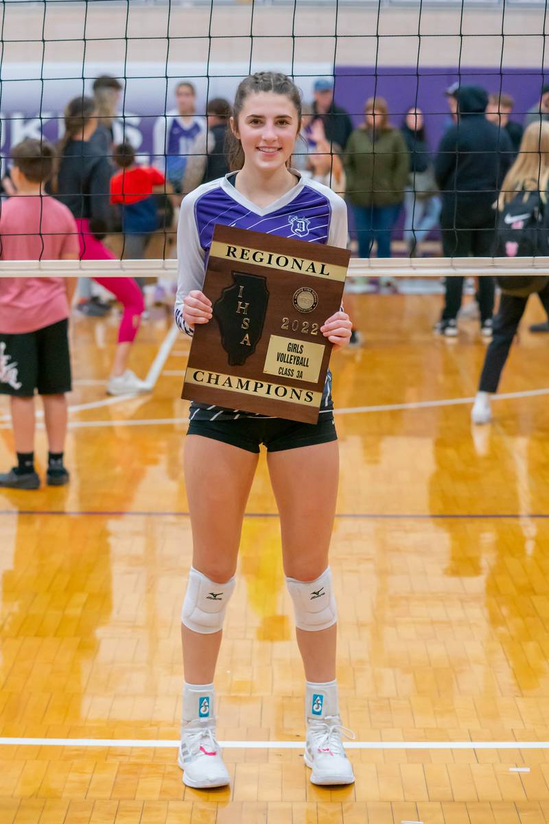 Sydney Hargrave is student of the month for November at Dixon High School. She is holding the regional championship trophy, one of the most memorable moments of her time in high school.