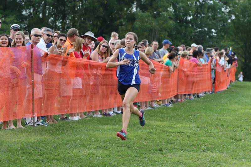 Geneva's McKenzie Altmayer finished third in the girls race at the Leavey Invitational at LeRoy Oakes Forest Preserve in St. Charles on Sept. 5