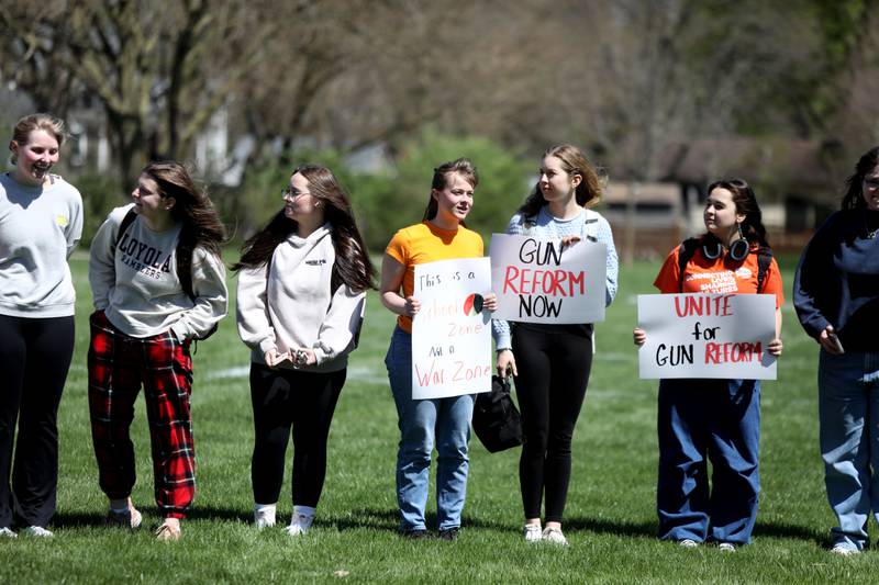 Hundreds of Batavia High School students walked out of school for a peaceful protest organized by the school’s Students Against Gun Violence club on Friday, April 19, 2024.