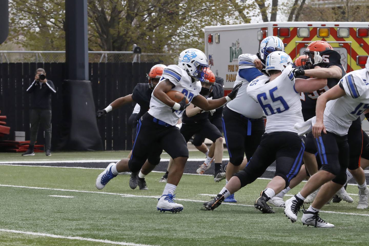 St. Charles North's Patrick Cunningham runs in a touchdown Saturday, April 24, 2021 during their conference game against Wheaton Warrenville South at NIU.