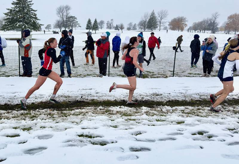 Kiana Brokaw, a sophomore from Princeton, runs for Sauk Valley in Sunday's NJCAA National Championships in Fort Dodge, Iowa. They had blizzard conditions at the start of the day for the men's race with three inches of snow that stuck on the ground.