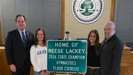 Geneva recognizes state gymnastics champ Reese Lackey with new sign