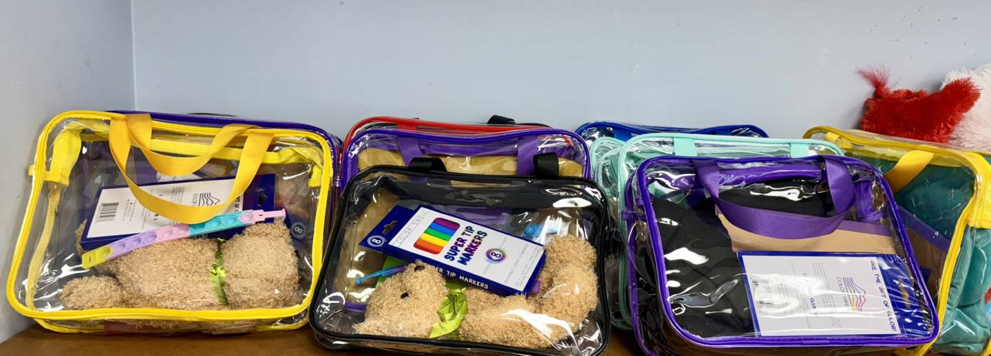 The comfort bags gifted to the La Salle Police Department are filled with nontoxic markers, a coloring book, a fidget toy and a teddy bear or blanket.