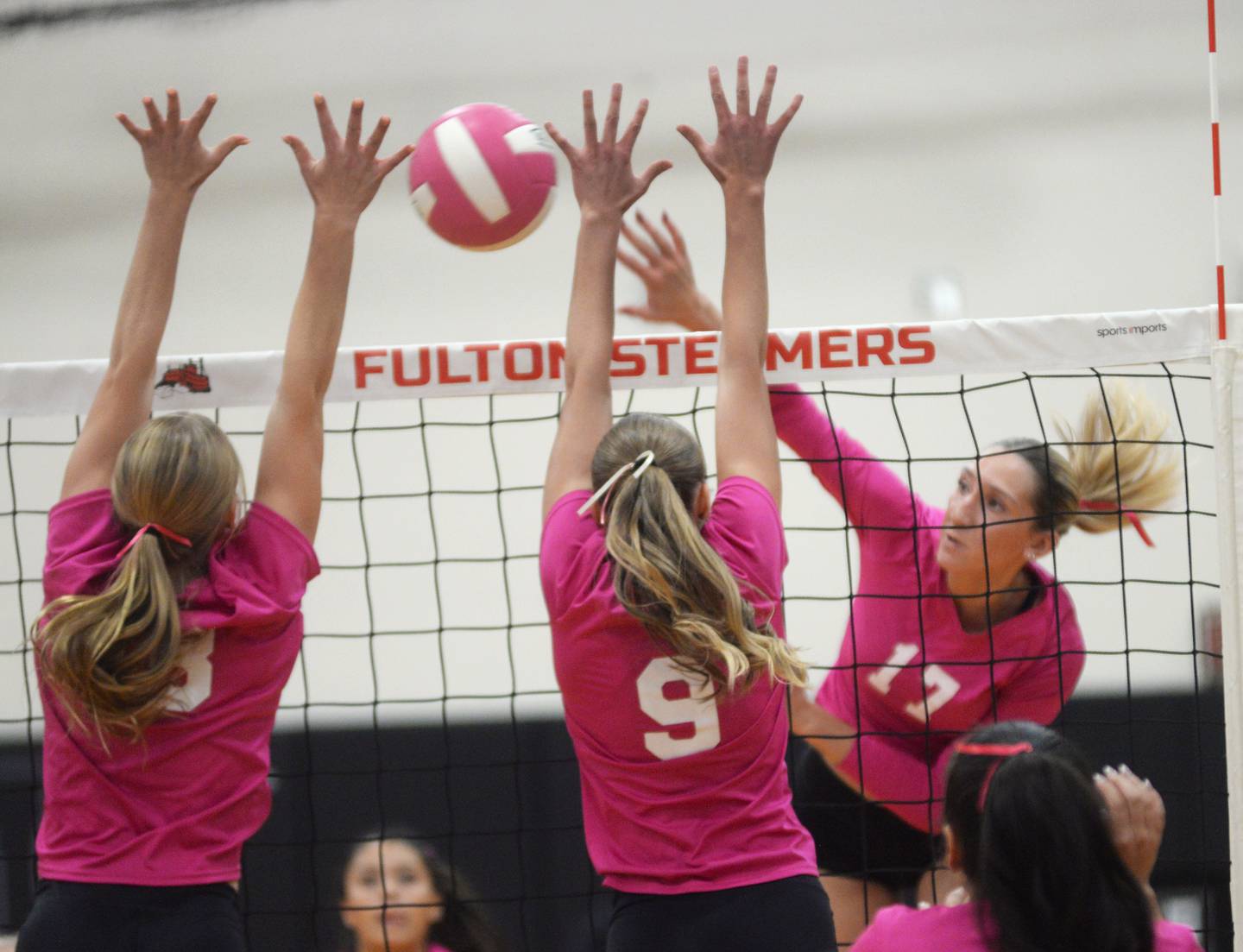 Eastland's Trixie Carroll spikes the ball against Fulton on Tuesday, Oct. 7, 2025 at Fulton High School.