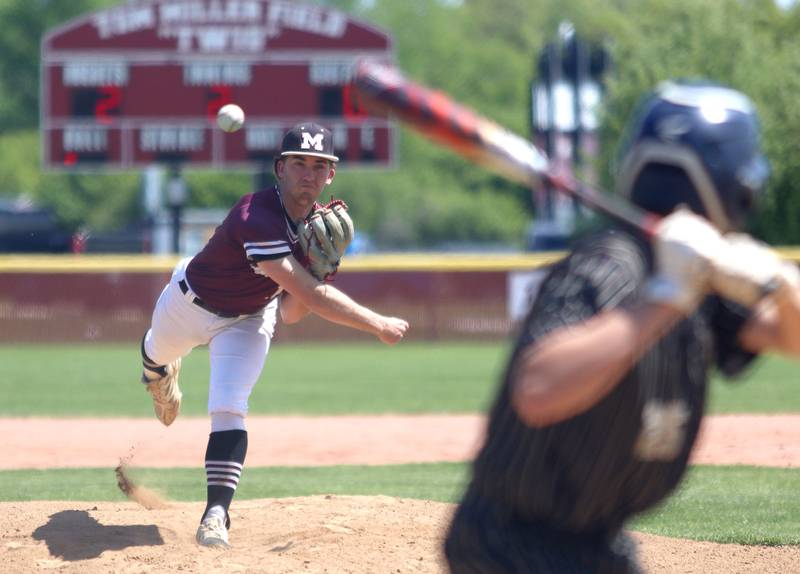 Marengo’s Ryan Heuser deals against Rockford Christian in IHSA Class 2A Regional Title Game action baseball at Richmond-Burton High School in Richmond  on Saturday, May 24, 2025.