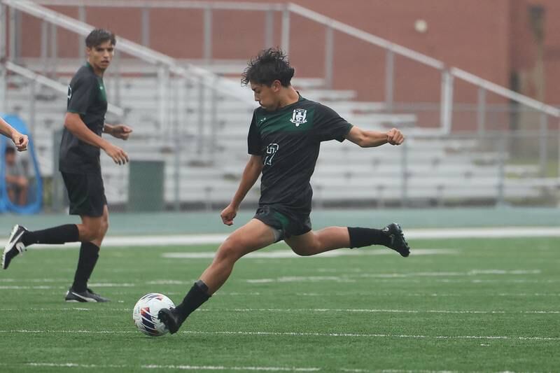 Plainfield Central’s Angel Rosales takes a shot against Morris on Monday, Sept. 11, 2023 in Plainfield.