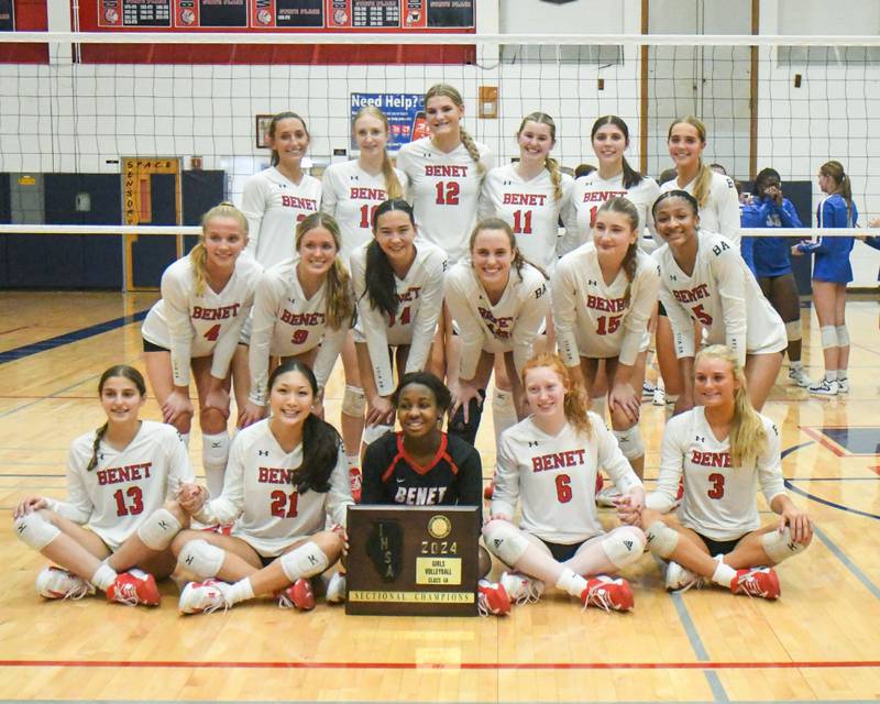 Benet Academy poses for a photo after winning the 4A sectional game over St. Charles North on Thursday Nov. 7, 2024, held at West Aurora High School.
