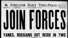 Historical covers for April 27: Join Forces: Yanks, Russians Cut Reich in Two