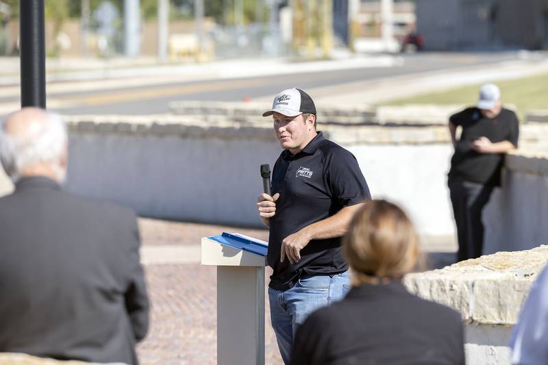State Representative Brad Fritts speaks Tuesday, October. 1, 2024, at the Sterling riverfront park project ground breaking.