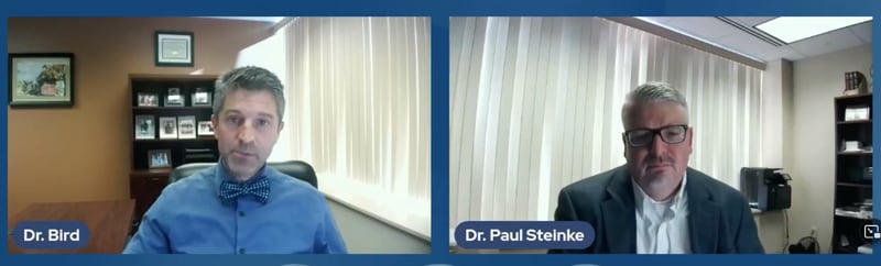 In a screengrab, Dr. Bill Bird conducts a public-facing video conference with CGH Medical Center CEO Dr. Paul Steinke about the strain the Omicron variant of COVID-19 has brought to healthcare facilities.