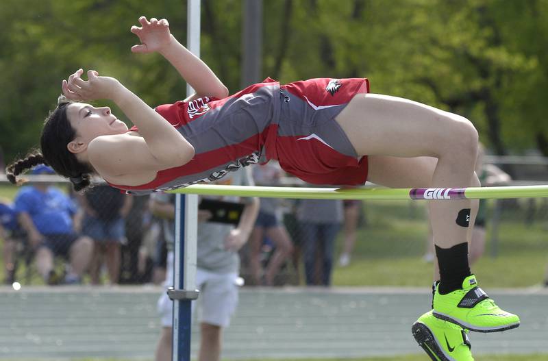 Aurora Christian's Kaylee Martinez competes in the high jump during the Class 1A girls Sectional track meet on Thursday, May 11, 2023 at Seneca High School.