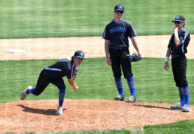 Newman's Nolan Britt warms up as he comes in to pitch Monday against Marquette.