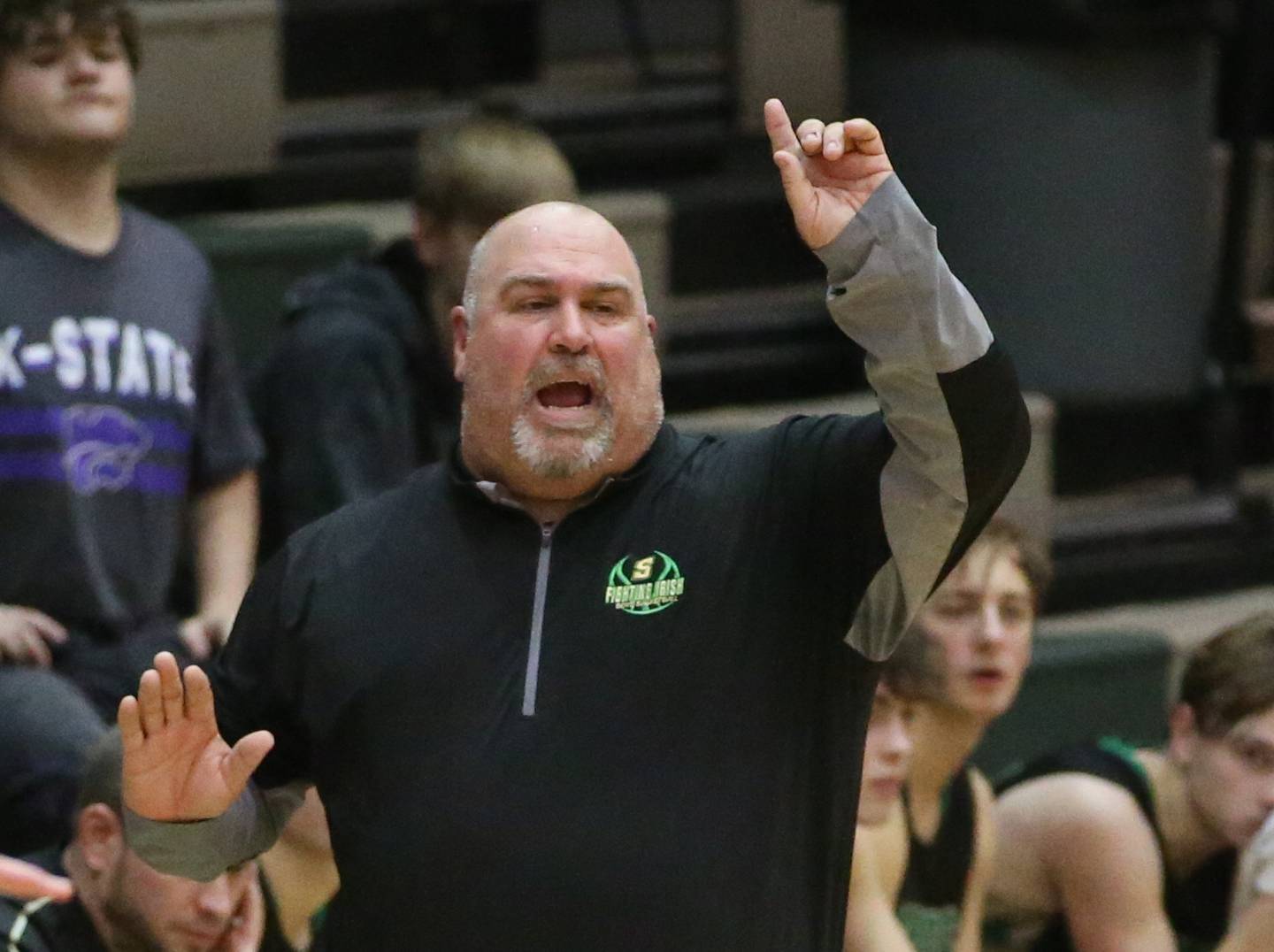 Seneca head boys basketball coach Russell Witte coaches his team on Wednesday, Jan. 11, 2023 at St. Bede Academy.