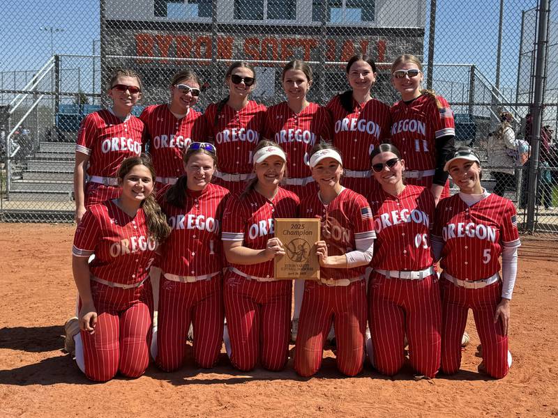 The Oregon softball team is pictured after winning the Byron Jamboree on Saturday, April 26, 2025.