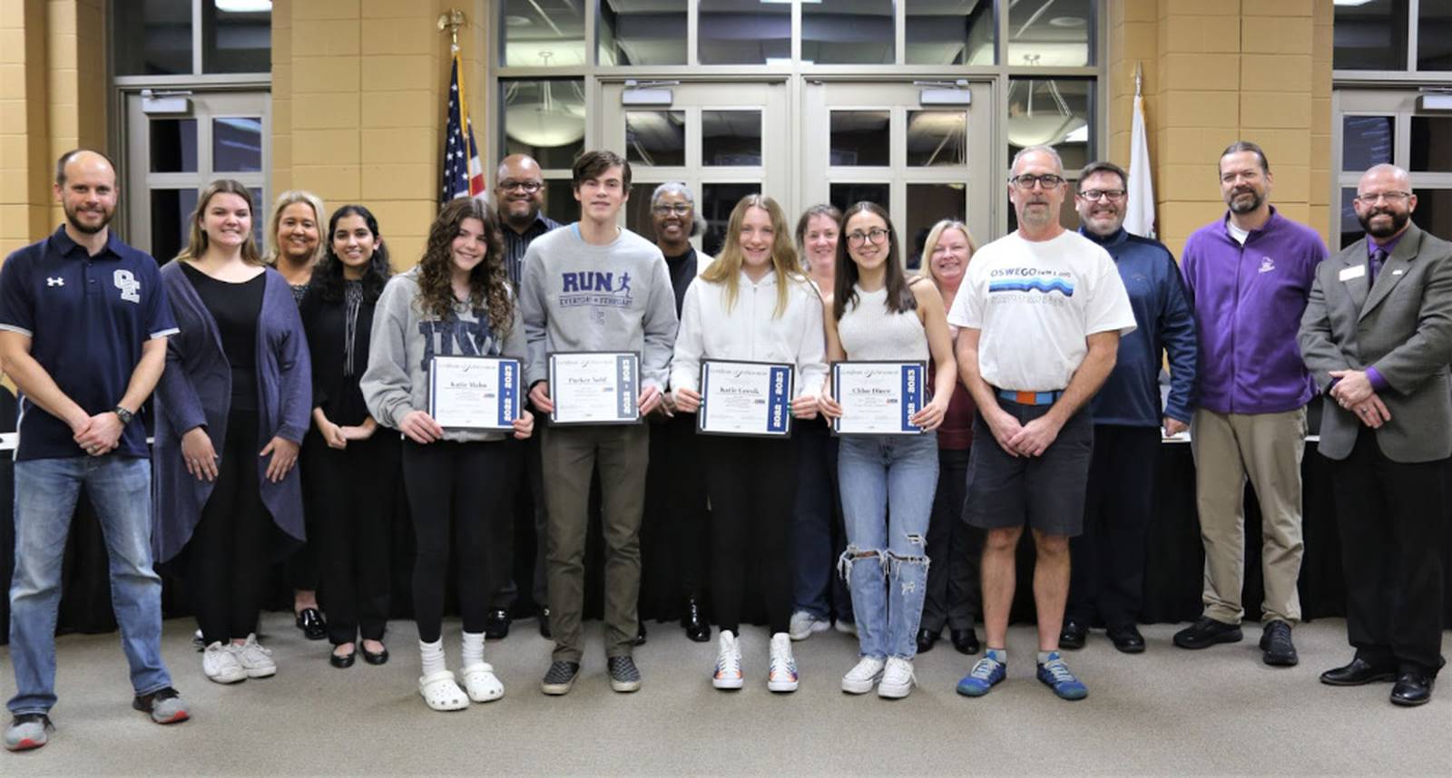 Fall athletes honored at Oswego SD308 Board of Education meeting Shaw