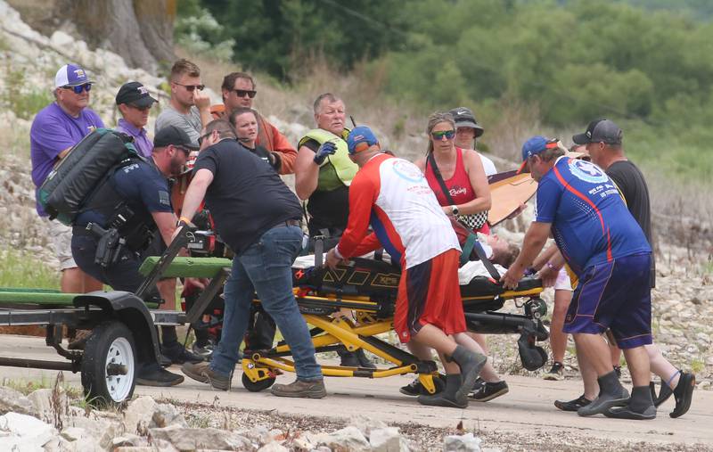 Medical personnel transport driver Brody Wyant of Black Diamond Wash., during the US Title Series (USTS) Pro National Championship Boat Races on Friday, July 25, 2025 in DePue.