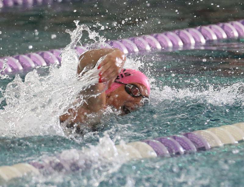 Morris's Jena Lopina competes in the 200 yard freestyle on Tuesday, Oct. 8, 2024 at the Illinois Valley YMCA in Peru.