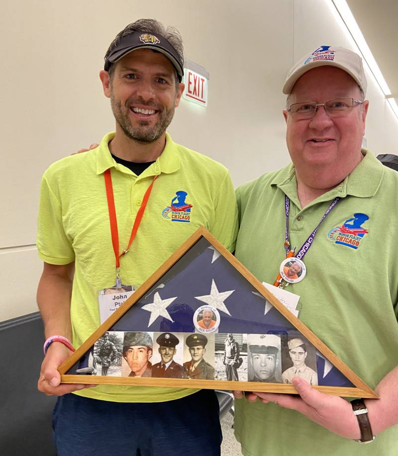 Oak Trace Executive Director Dan Harrington, right, has been an Honor Flight Chicago volunteer for the past 12 years.