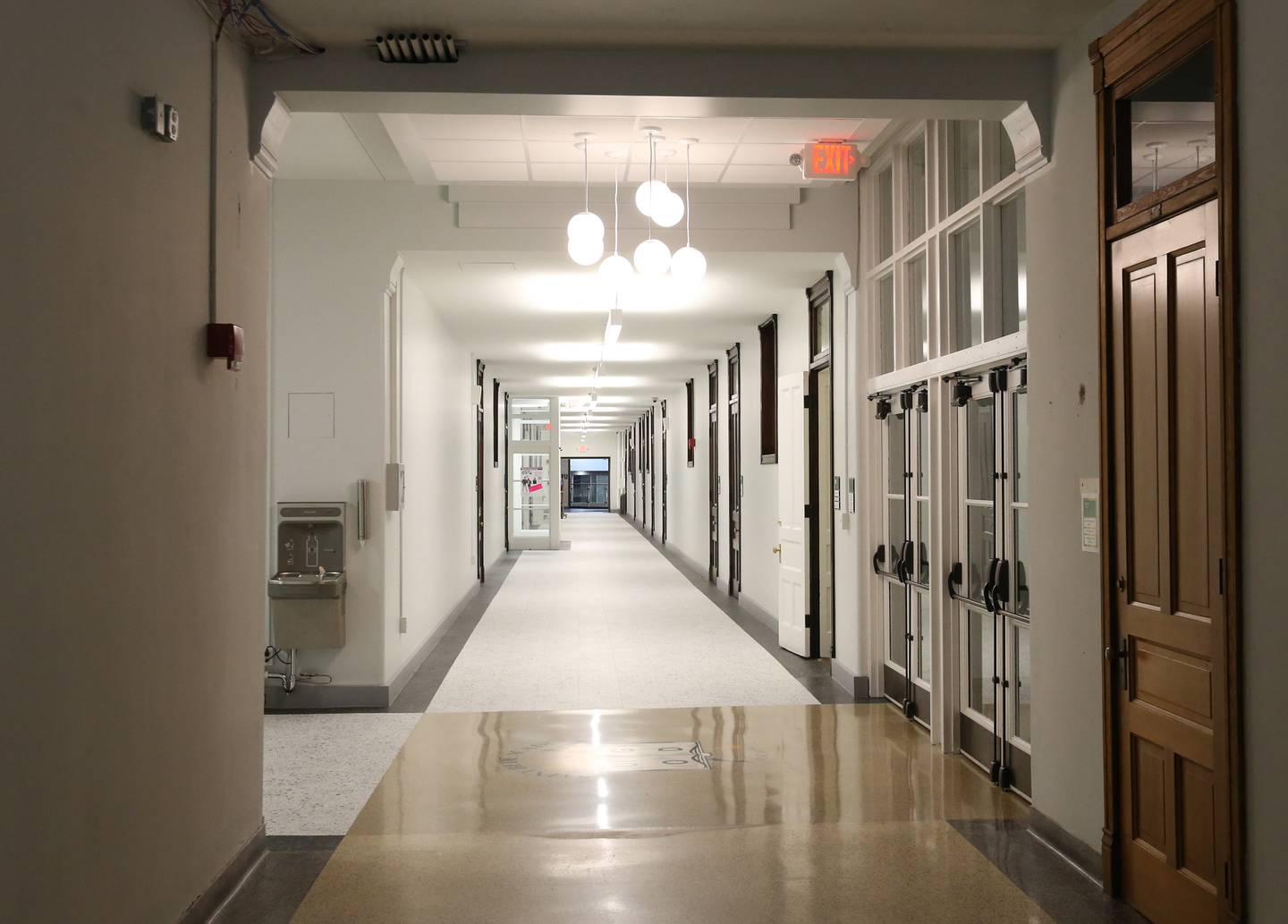 A view of old and new portions of the building where work has been compleated and unfinished inside St. Bede Academy on Friday, Oct. 6, 2023.