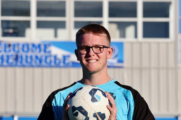 Princeton’s Landon Davis at home on goal in soccer  