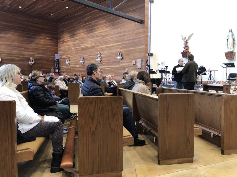 Attendees at an Easter basket blessing at St. Elizabeth Ann Seton Church in Crystal Lake March 30, 2024.