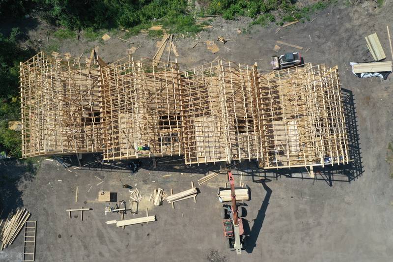 An over head view of new cabin units being built on Monday, Aug. 28, 2023 at Grand Bear Resort at Starved Rock in Utica.