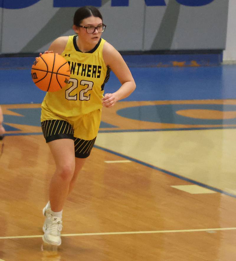 Putnam County's Addy Leatherman runs down the court during the Tiger Girls Basketball Holiday Tournament on Tuesday, Nov. 18, 2025 at Princeton High School.