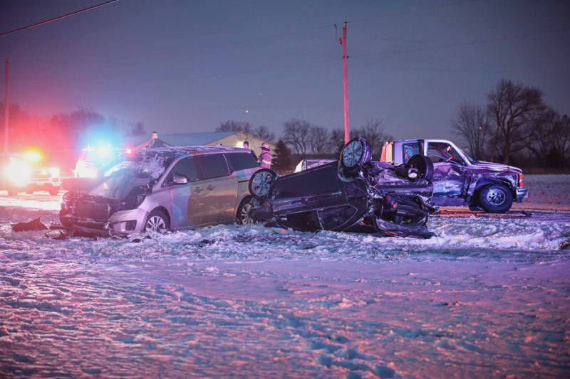 One man was airlifted and two other people were transported to the hospital after a crash near Marengo Friday, Dec. 20, 2024.