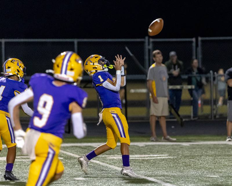 Javier Hernandez returns a punt from Hall High School during the game at The Jeff Prusator Athletic Complex on September 12, 2025 at Mendota High School.