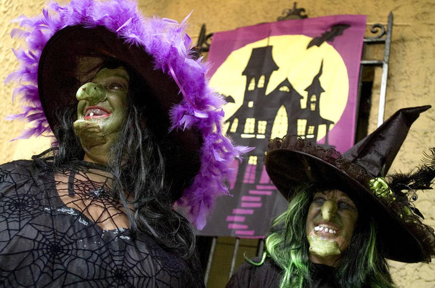 Shorewood resident Pat Poli (left) and Lenore Branchaw-Harr (right) of Joliet wait for the doors to open for Witches' Night Out on Oct. 25, 2012, at the Renaissance Center in Joliet.