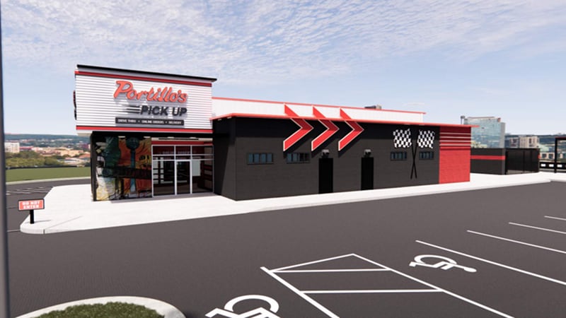 Pictured is a rendering of the new Portillo’s Pick-Up, which will be located near Orland Square Mall, and joins the company’s other pick-up only locations in Joliet and Rosemont.