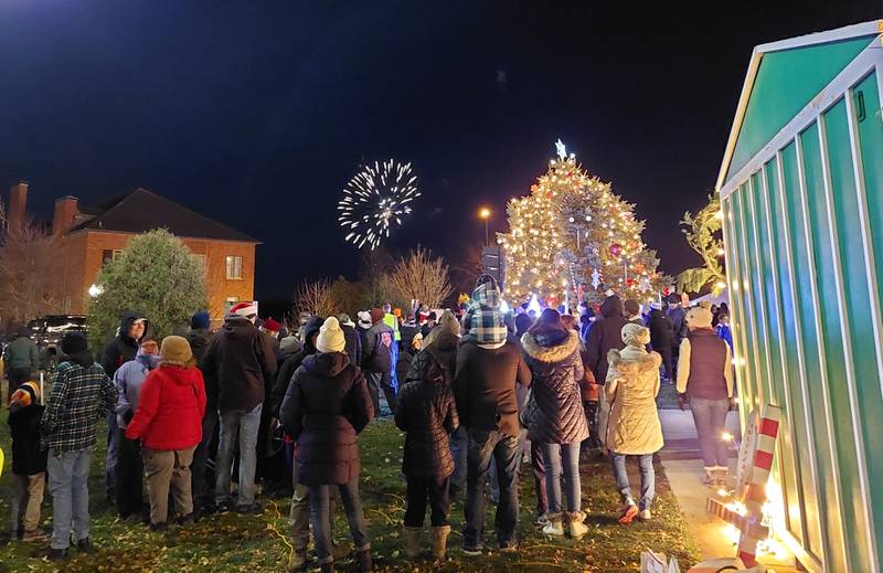 Spectators watch the fireworks show Friday, Nov. 24, 2023, as part of the Festival of Lights in Ottawa.