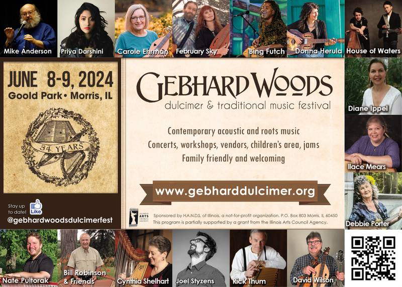 The flyer for the Gebhard Woods Dulcimer and Traditional Music Festival from 9 a.m. to 6 p.m. Saturday and Sunday, June 8-9.