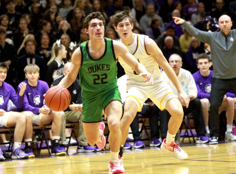 York’s Nick Dizonno drives toward the basket during a game at Downers Grove North on Friday, Jan. 19, 2024.