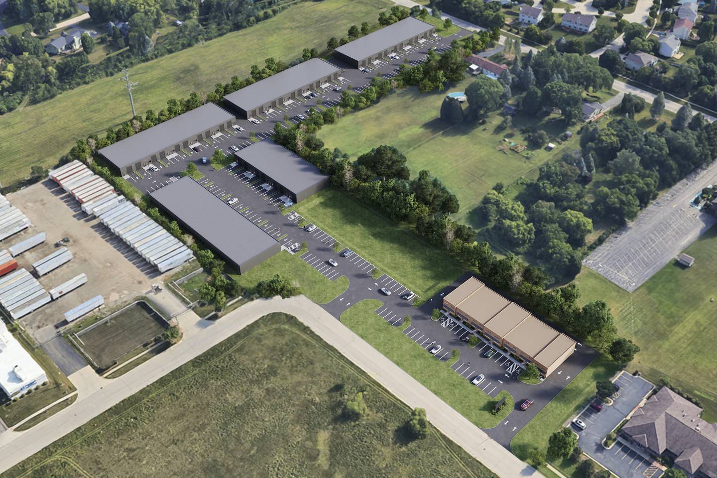 A rendering of the conceptual six industrial condos at 400 Millennium Drive and 55 Terra Cotta Road in Crystal Lake.