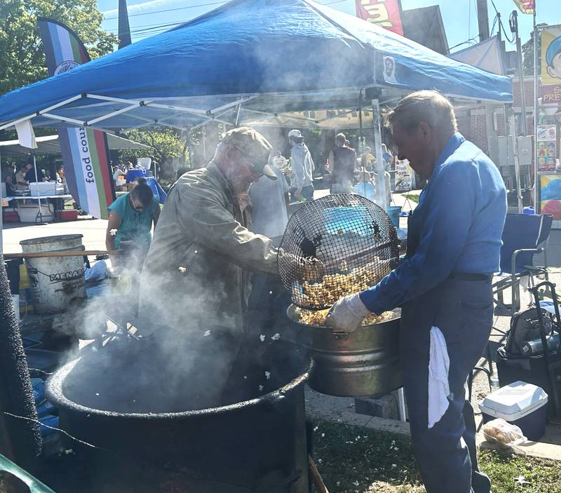John Nicholson of Farming Heritage and his crew were busy making kettle corn in the Autumn on Parade Food Court on Sunday, Oct. 5, 2025 in Oregon.