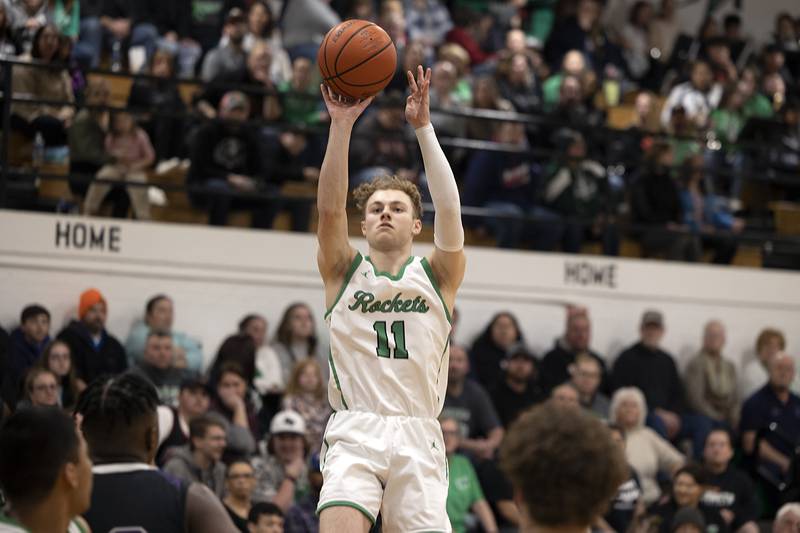 Rock Falls’ Gavin Sands puts up a jumper Friday, Feb. 3, 2023 against Rockford Lutheran.