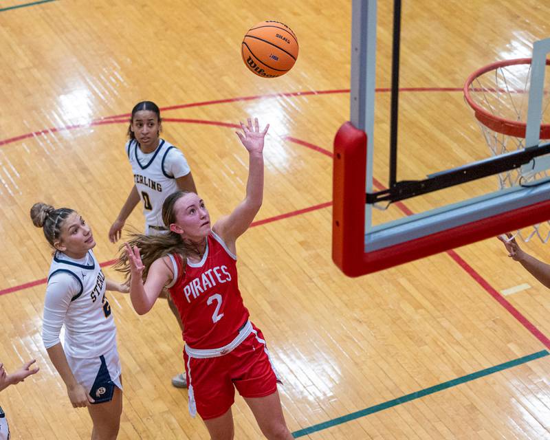 Ottawa's Ashlynn Ganiere (2) lays up ball in game against Sterling during the Regional Championship game on Thursday, Feb. 19, 2026 in Sellett Gymnasium at L-P High School.