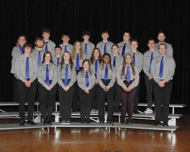 Princeton Scholastic Bowl team members (top, from left) Assistant Coach Wendy Fredrickson, Clayton Rokosz, Tim Lewis, Trevyn Munson, Rockne Berlinski, Rebekah Pearson, Head Coach Brody Anderson, (middle from left) Ian Morris, Brady Peach, Hanna Claiborne, Illyana Jones, Isabella Simmering, Aiden Robinson, Max Wilborn, (bottom from left) Nolan Anderson, Elin Workman, Haylee Mancini, Mo Frankin, Onne Adams and Arianne Tirao celebrate a successful 2024-2025 season.