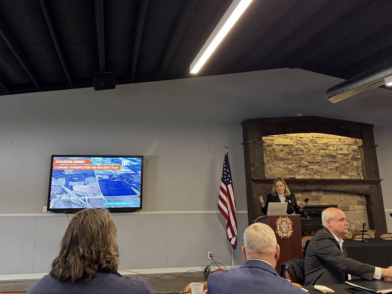 Grundy Economic Development Commission President Nancy Norton addresses the crowd at the Grundy Resiliency Plan luncheon Wednesday, Jan. 22, 2025.
