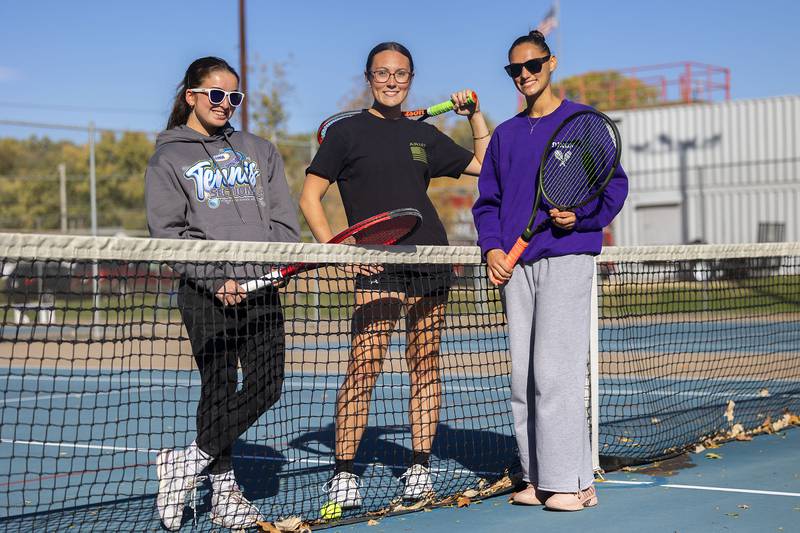 Dixon tennis players Jenna Mustapha (left), Rachel Lance and Brooklyn Arjes will be competing the IHSA state tournament this weekend.