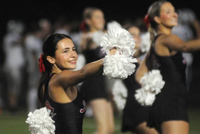 Ottawa cheerleader Basia Lambert performs before the football game at King Field on Friday, Sept. 20, 2024.