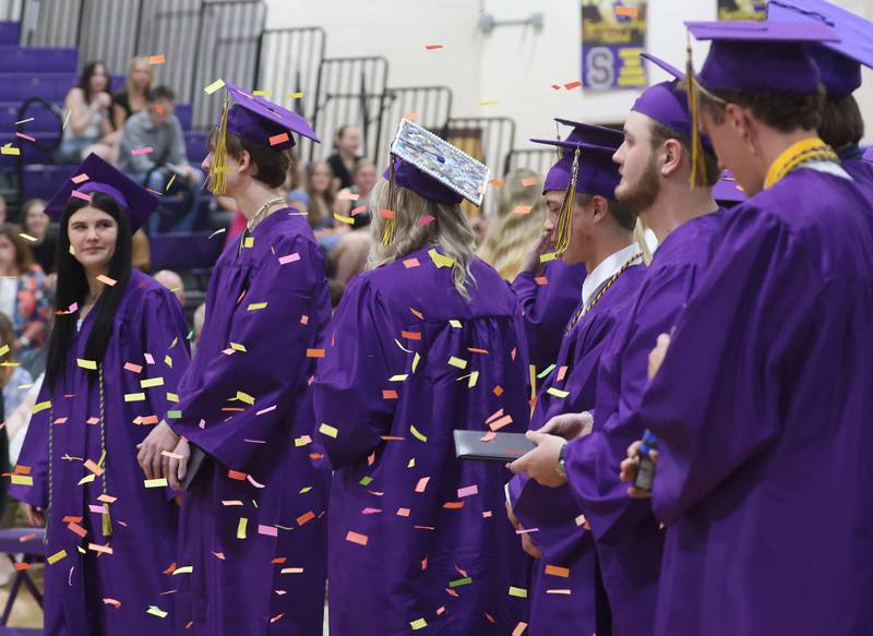 Confetti falls down onto graduates during the Serena High School Class of 2026 commencement ceremony on Saturday, May 23, 2026 at Serena High school.