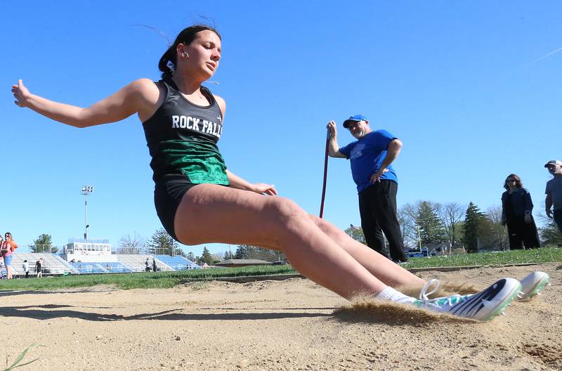 Rock Falls's Carli Kobberman competes in the triple jump during the Ferris Invitational on Monday, April 15, 2024 at Princeton High School.