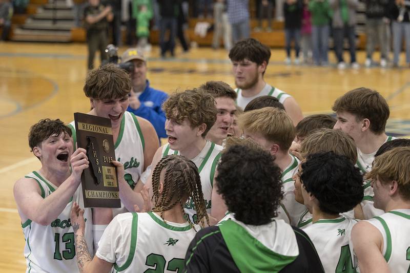 The Rock Falls Rockets are the Bureau Valley Class 2A Regional champs by besting Riverdale in OT Friday, Feb. 28, 2025.