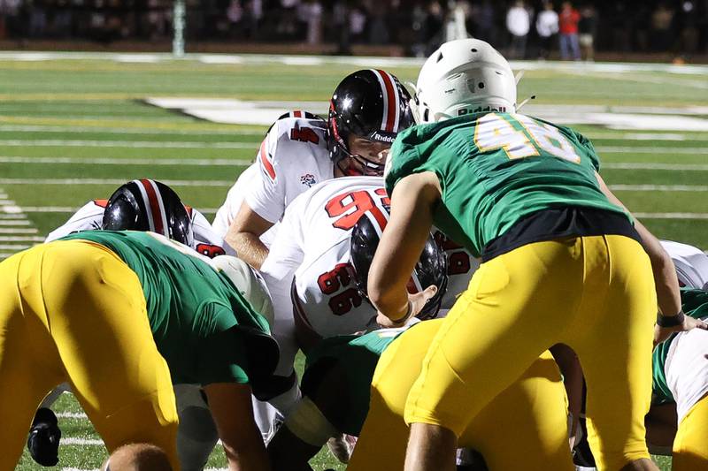 Lincoln-Way Central’s Drew Woodburn pushes his way in for a touchdown against Providence on Friday, Sept. 6, 2024 in New Lenox.