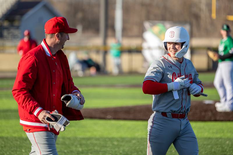 Adam Swanson of Ottawa talks with Coach on Monday, March 17, 2025 at Seneca High School in Seneca.